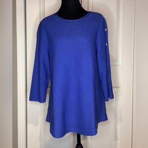 Talbots Royal Blue Crewneck Sweater with Button Accents, Petite Large
